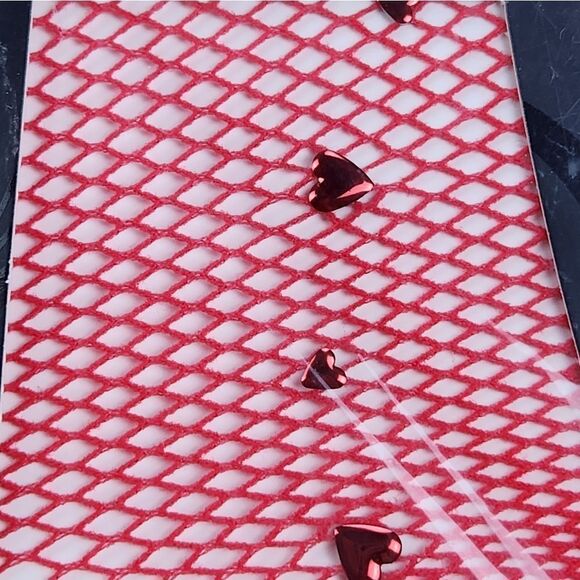 🔸️NWT Red w/Hearts Fishnet Tights Small/Medium - Picture 3 of 5